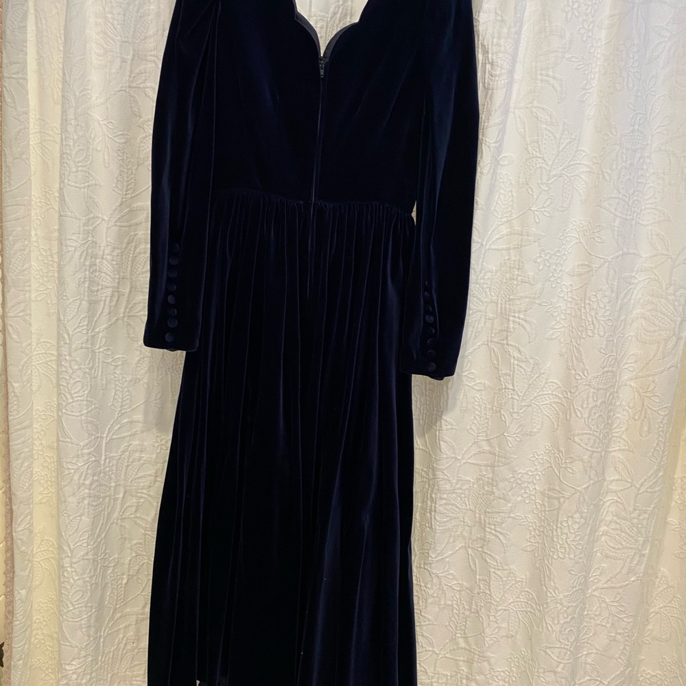 Beautiful Blue Velvet - Laura Ashley Full Length Dress Size 8 - Picture 11 of 13